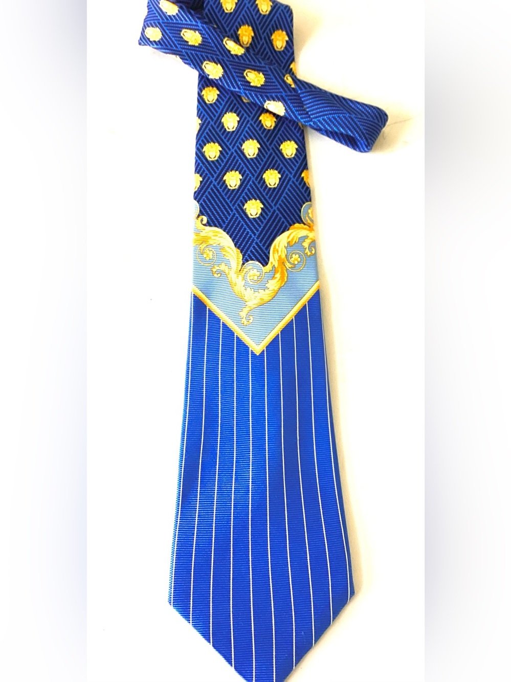 Versace classic silk tie gold,blue,black..made in Italy